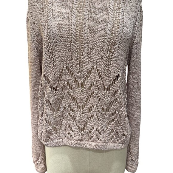 BCBGMAXAZRIA Crochet Crop Sweater, Bare Pink, XL - Picture 2 of 4